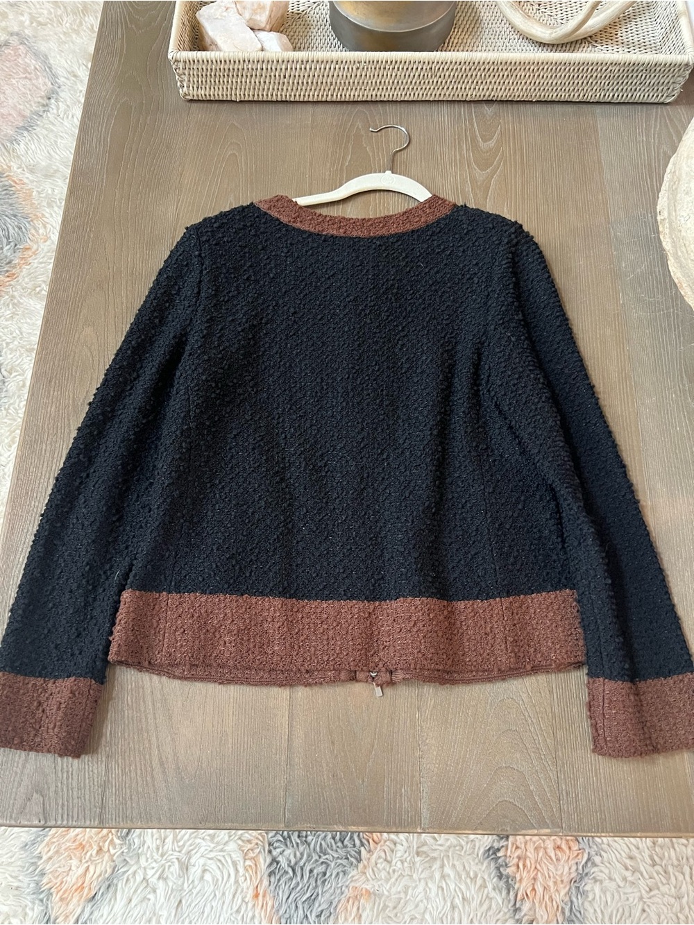 St. John Black and Brown Bouclé Zip-Front Jacket - Picture 5 of 7